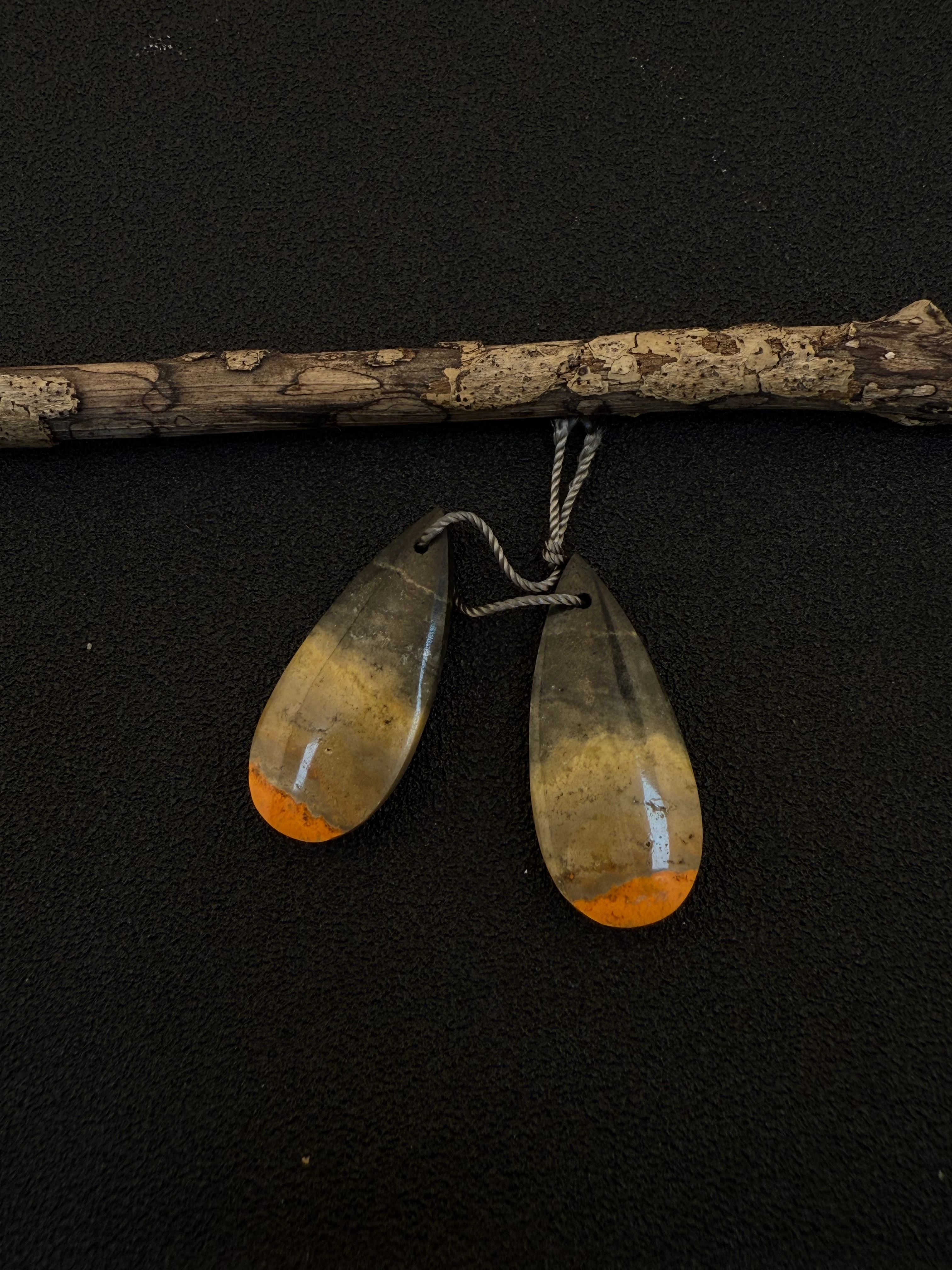 Natural Bumble Bee Stone Water Drop Earrings - DIY Handmade Jewelry 28×13×3mm, 5g