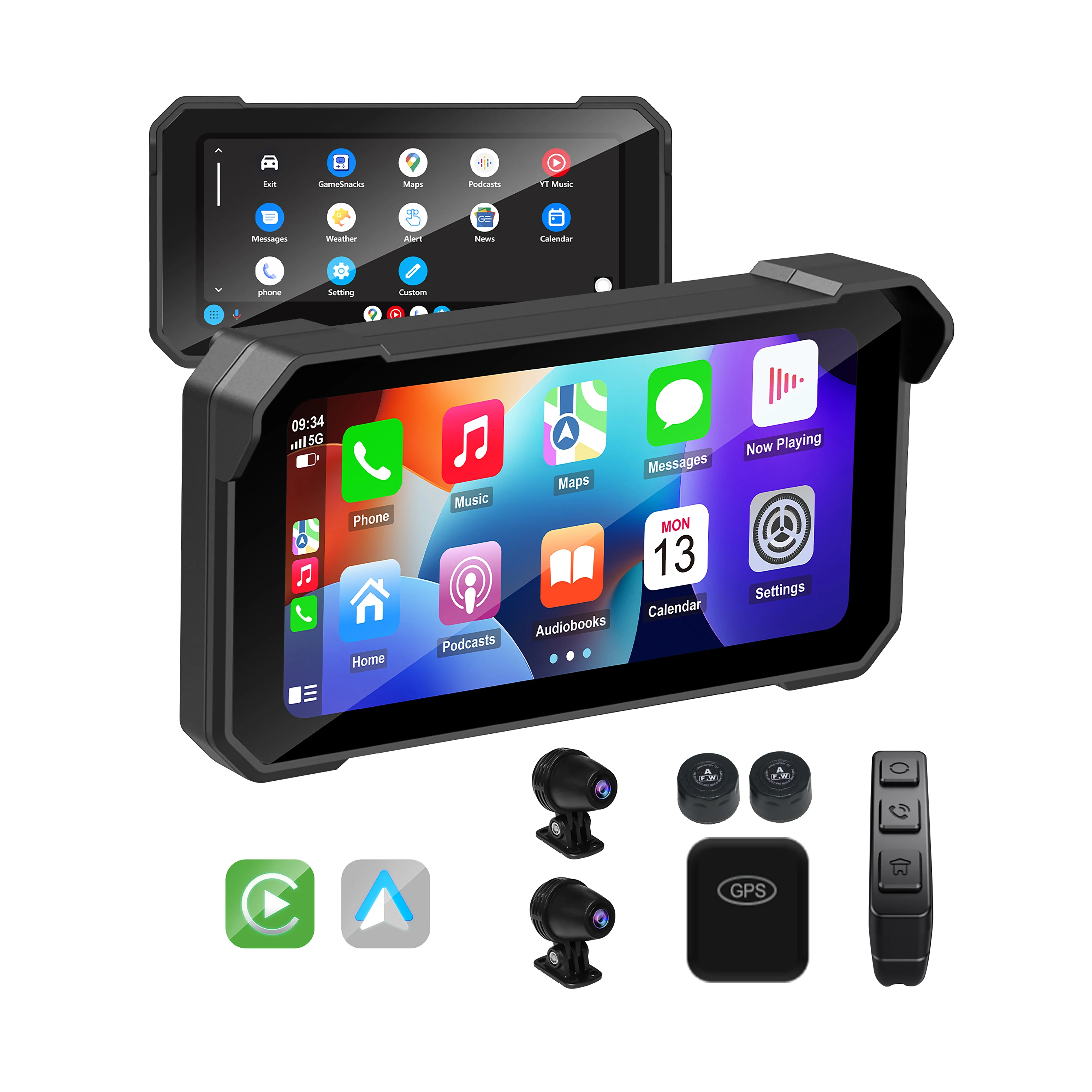 Waterproof 6.25 Inch BSD Blind Spot Detect 4K Dual Recorder OTA Motorcycle Carplay Androidauto DVR TPMS Monitoring GPS Tracking