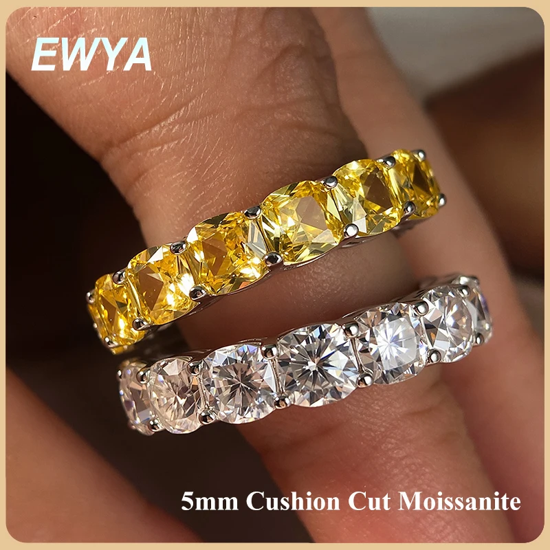 

EWYA Роскошное кольцо с бриллиантом из муассанита 5 мм для женщин и мужчин, серебро S925, кольца для свадебной вечеринки, подарок