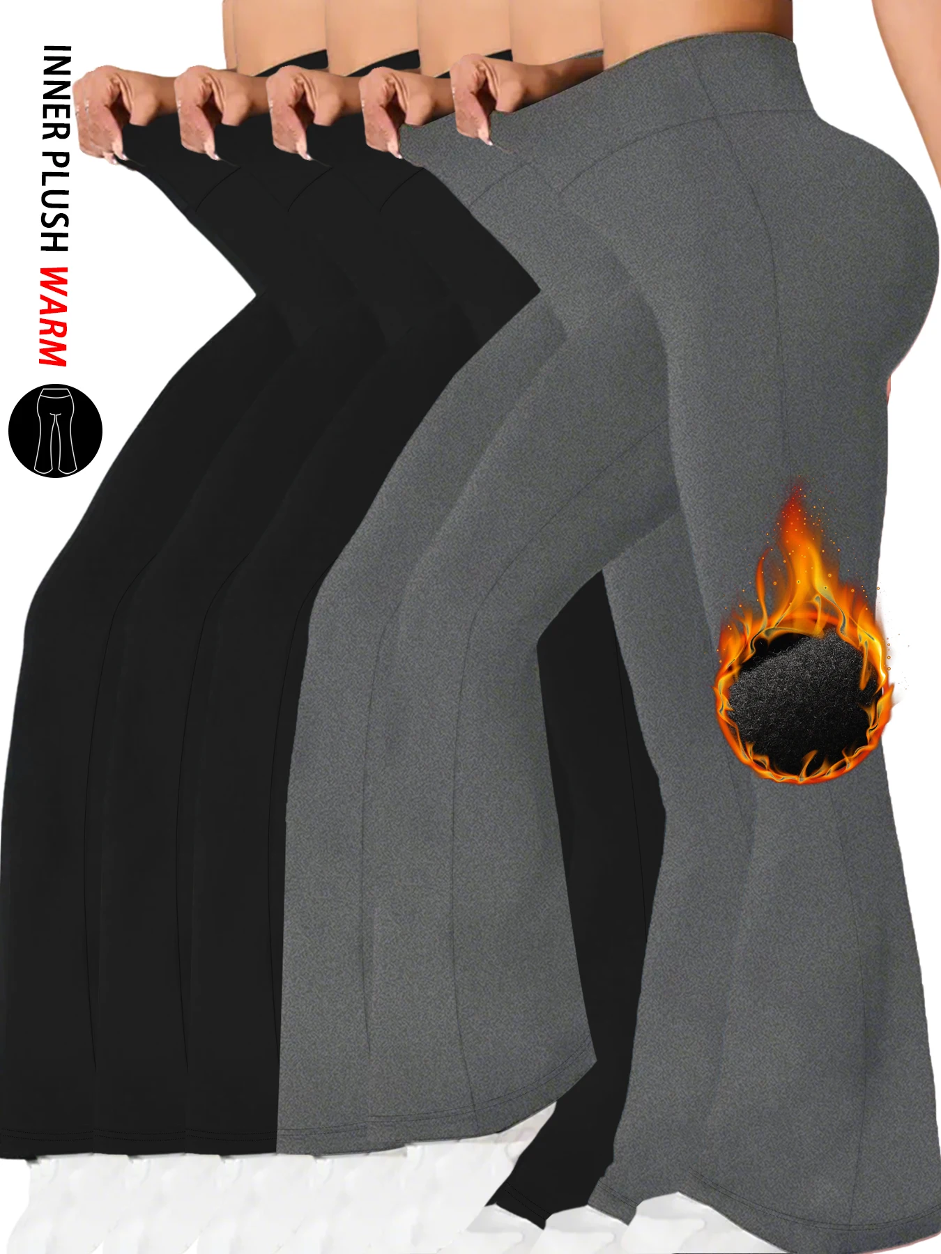 5 Pack Women's Super Soft High Waisted Fleece Flare Leggings. Tummy Control Soft Bootleg Bootcut Pants