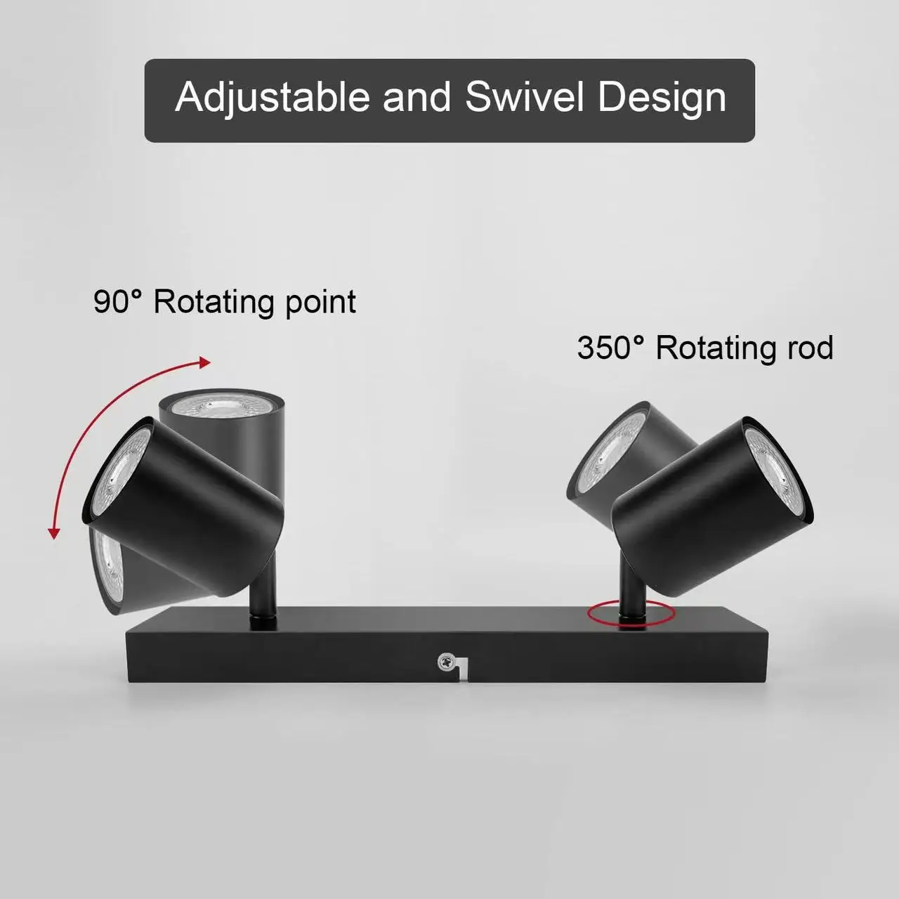 Modern LED Ceiling Light - 350° Rotation, 2 Lights GU10 Wall Light Black - Energy Saving, Living Room, Bedroom, Kitchen, Easy In