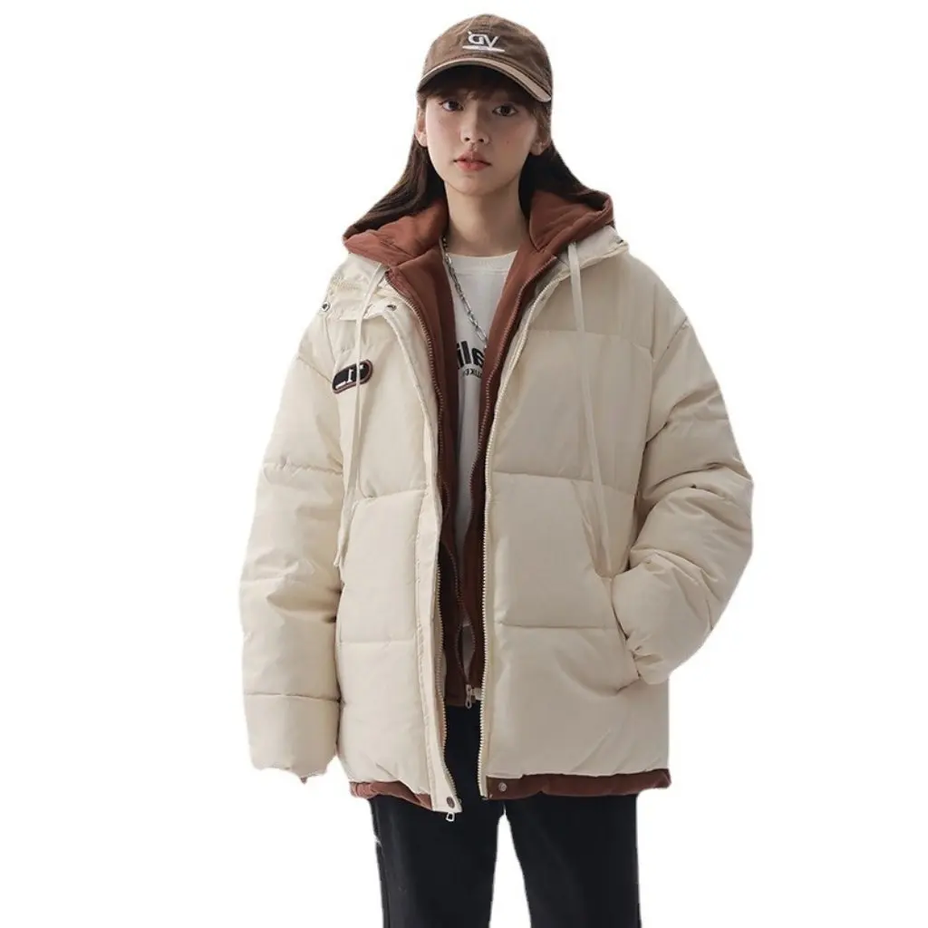 WASSUP Cappotto imbottito in cotone finto in due pezzi per uomo e donna Allentato Casual Addensato Caldo Autunno Inverno Trendy Streetwear