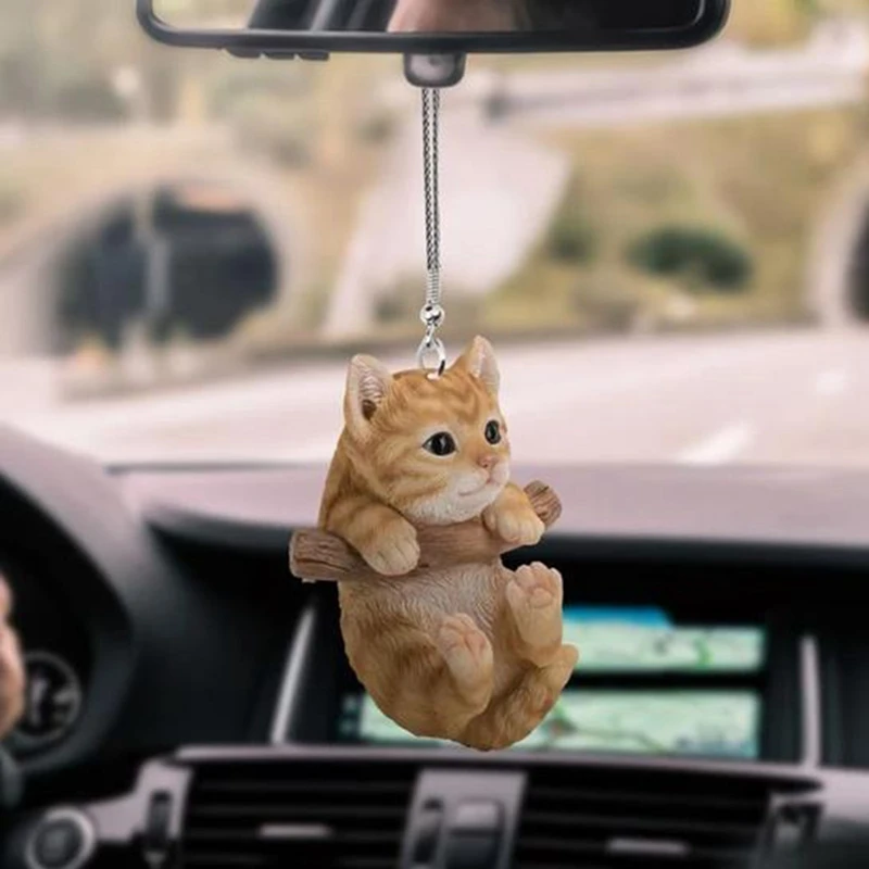 Car Pendant Mini Branch Cat Dog Hanging Charm Ornament Car Pendant Rearview Mirror Hanging Swing Decoration Keychain Ornaments