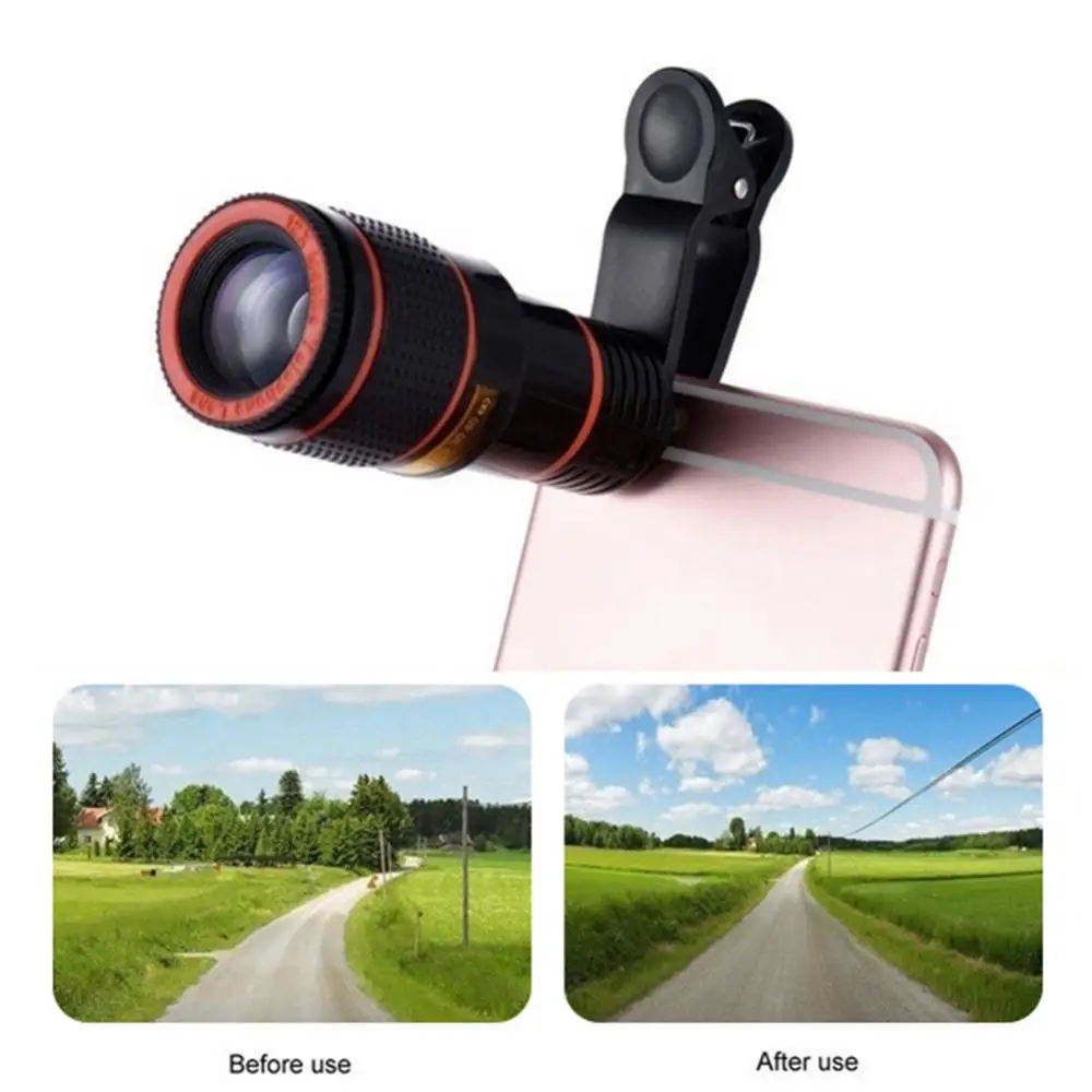 Universal 12X High Clarity Zoom Cellphone Mini Telescope Camera Lens Telephoto Smartphone External Mobile Phone Lens with Clip