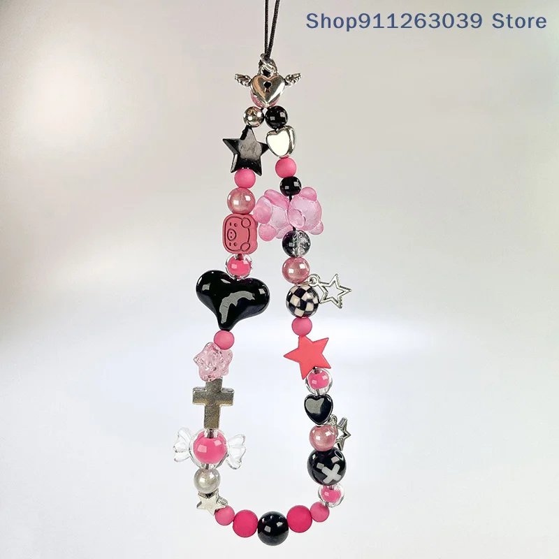 （SS）Y2K Sweet Cool Girls Phone Lanyard Fresh Beaded Mobile Phone Chain Wristband Keychain Cellphone Strap CCD Camera Pendant