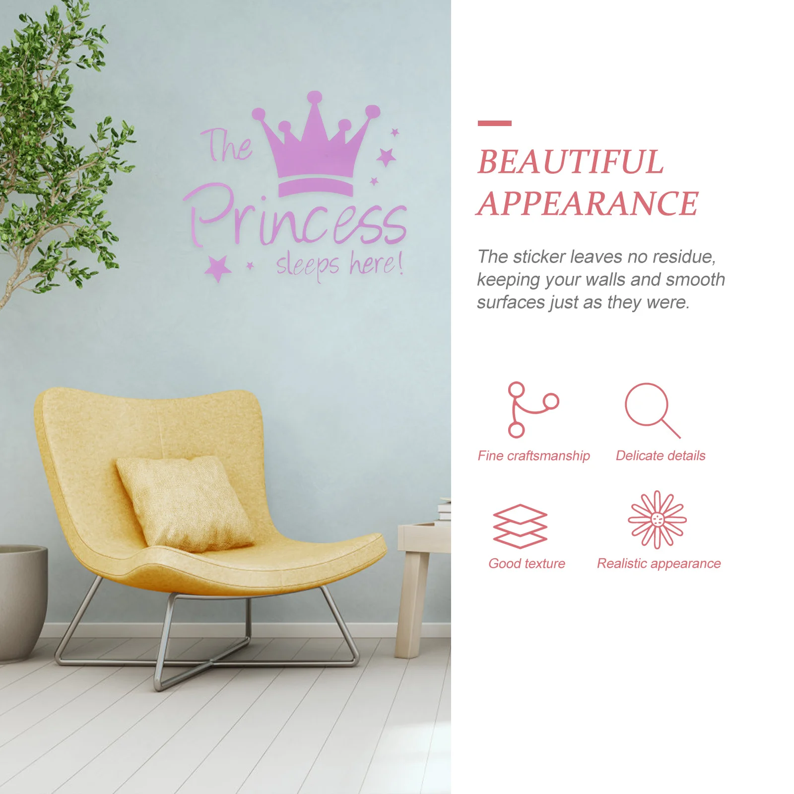 

2Pcs Crown Wall Decals Colorful Plastic Waterproof Durable Stickers for Girls Bedroom Nursery Room Home Decoration Indoor Decor