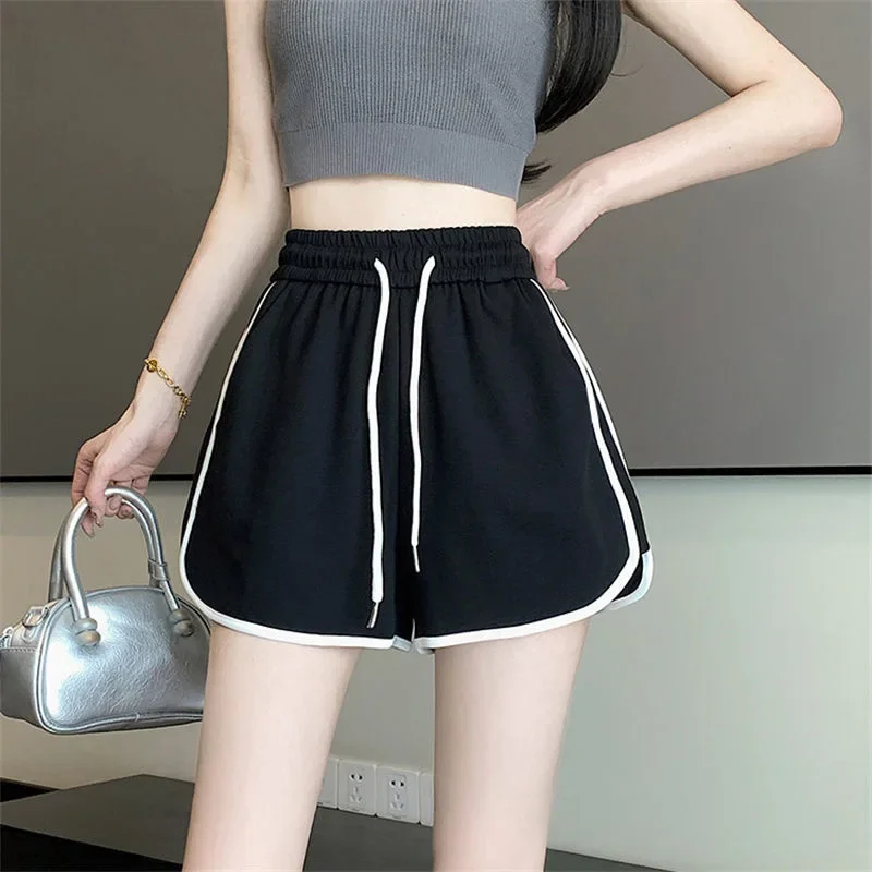 

Women Yoga Shorts Summer Outer Wear Mid-waist Casual Loose Straight Pants Lady Stylish Thin Breathable Wide Leg Gym Short Pants