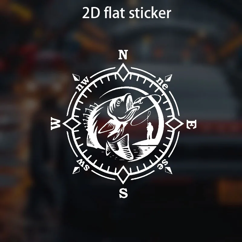 Fishing Compass Bass Fish Vinyl Sticker Waterproof Decal for Car Truck RV Camper Bumper Window Boat Motorcycle Decor