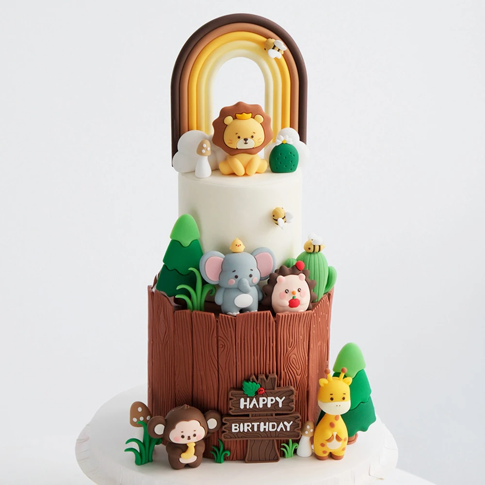 Dschungel Safari Tier Kuchen Topper Set Löwe Elefant Giraffe für Wild One Baby Dusche Geburtstag Party Dekorationen Kinder Kuchen Dekor – Detail 1