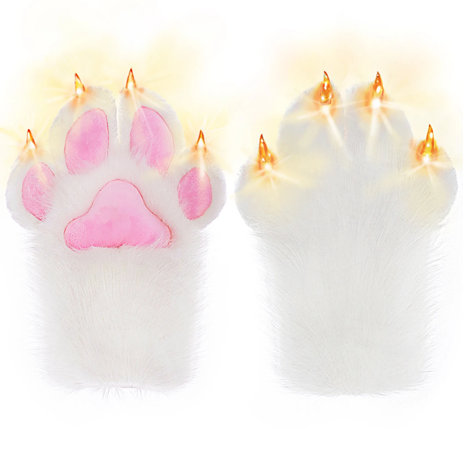 Glowing Furry Paw Gloves, LED Light Up Claws - Cool Costume Party Gear for Halloween Festivals, Gifts for Teens and Up