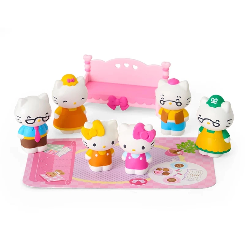 New Sanrio Family Friend Dolls Hello Kitty Melody Sofa Play House Action Figure Cinnamoroll Kitchen Set Toys Kids Gift For Girls