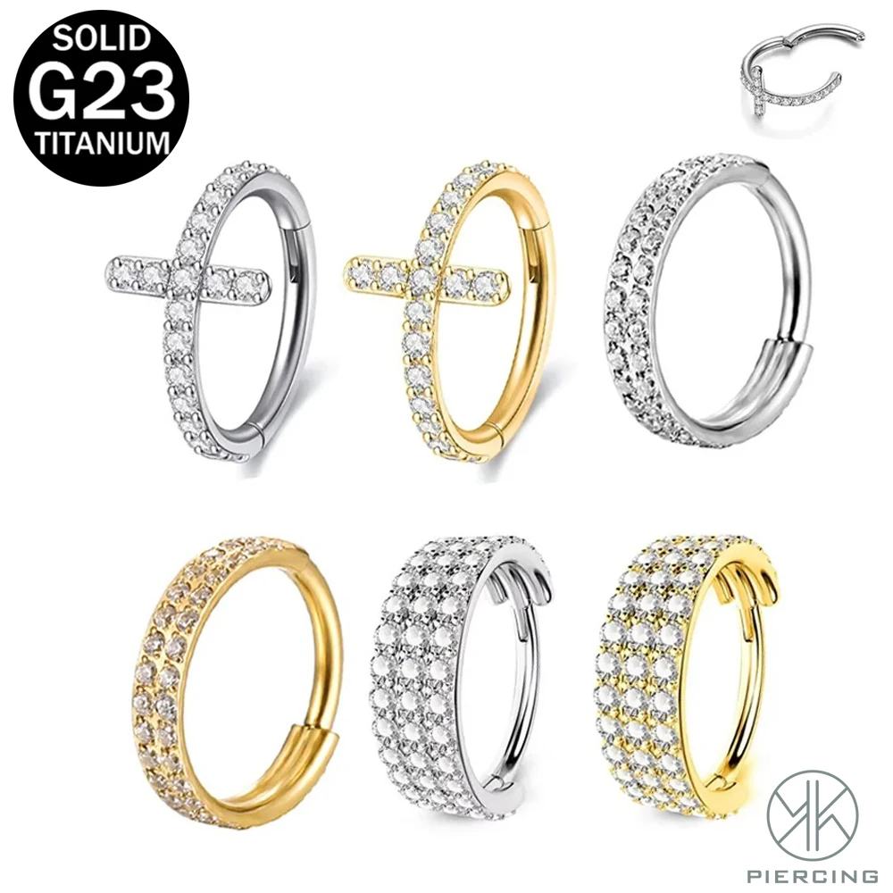 Silvery Golden ASTM F136 Titanium 16G Multilayer Zirconia Septum Nose Ring Combo Cartilage Ring Body Piercing Jewelry 8mm 10mm