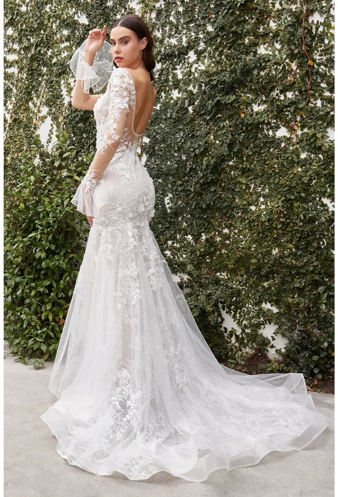 Abito da sposa a tromba in pizzo floreale bohemien abito da sposa a sirena a maniche lunghe scollo a v profondo scollo a v Sexy Country Boho Robe De Mariee