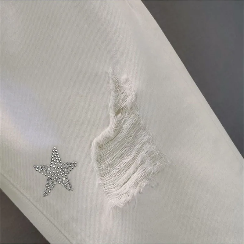 2025 nouvelle mode printemps été coréen taille haute trou jean femmes lâche décontracté Harun pantalon dames Denim pantalon femme