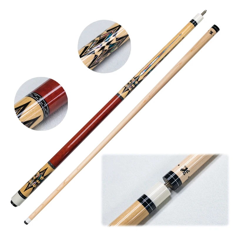 Leichter Ahorn-Pool-Queue-Stick mit stilvollem Rot-und Rautenmuster-Design mit 13mm Spitze für 9 Ball-und Karam bol-Billard-Enthusiasten