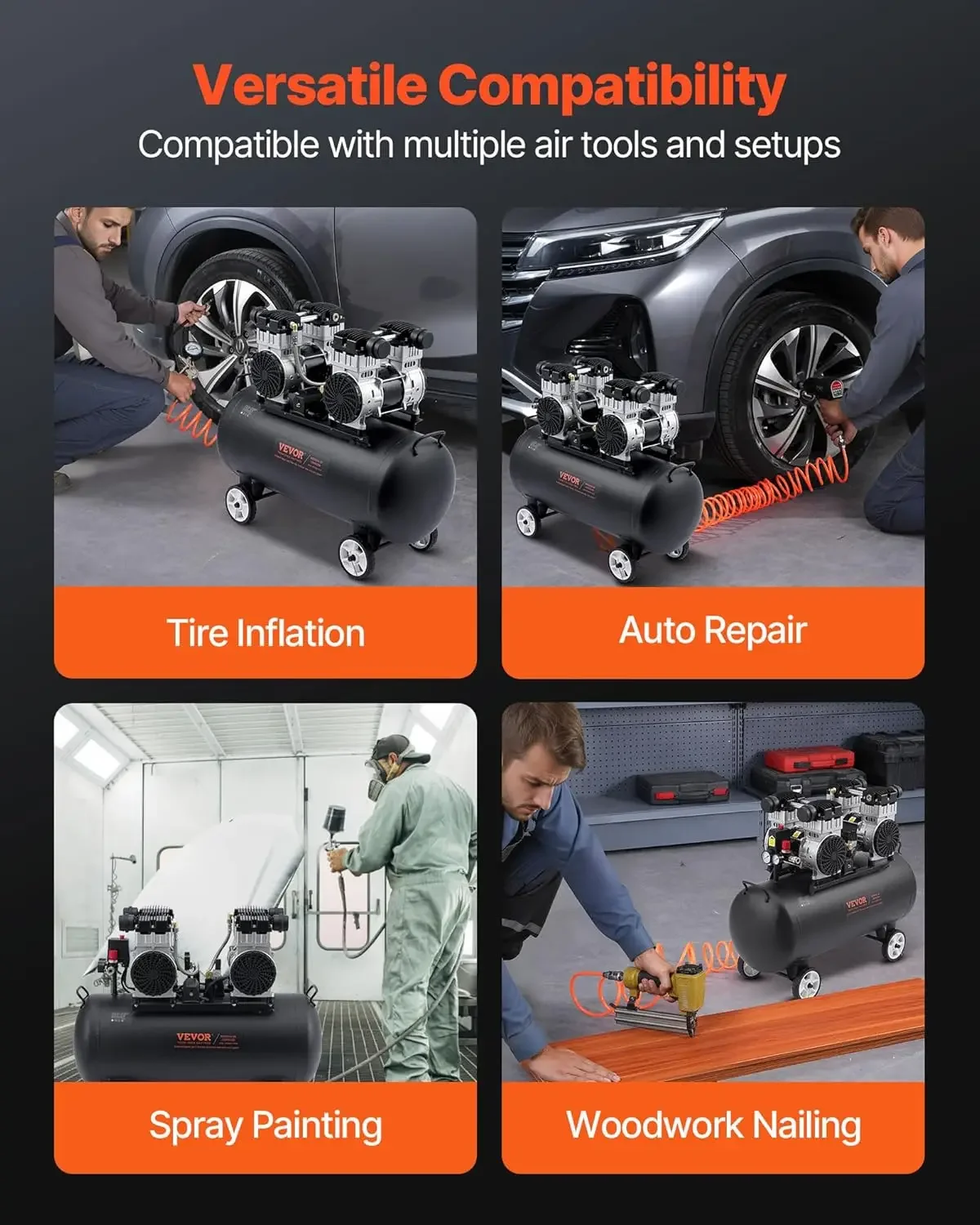 [¡Mejor vendedor! ]Compresor de aire Besteller, tanque de acero de 20 galones, compresor de aire sin aceite de 4 HP 10,6 CFM@90 PSI y máx. Presión 125PSI