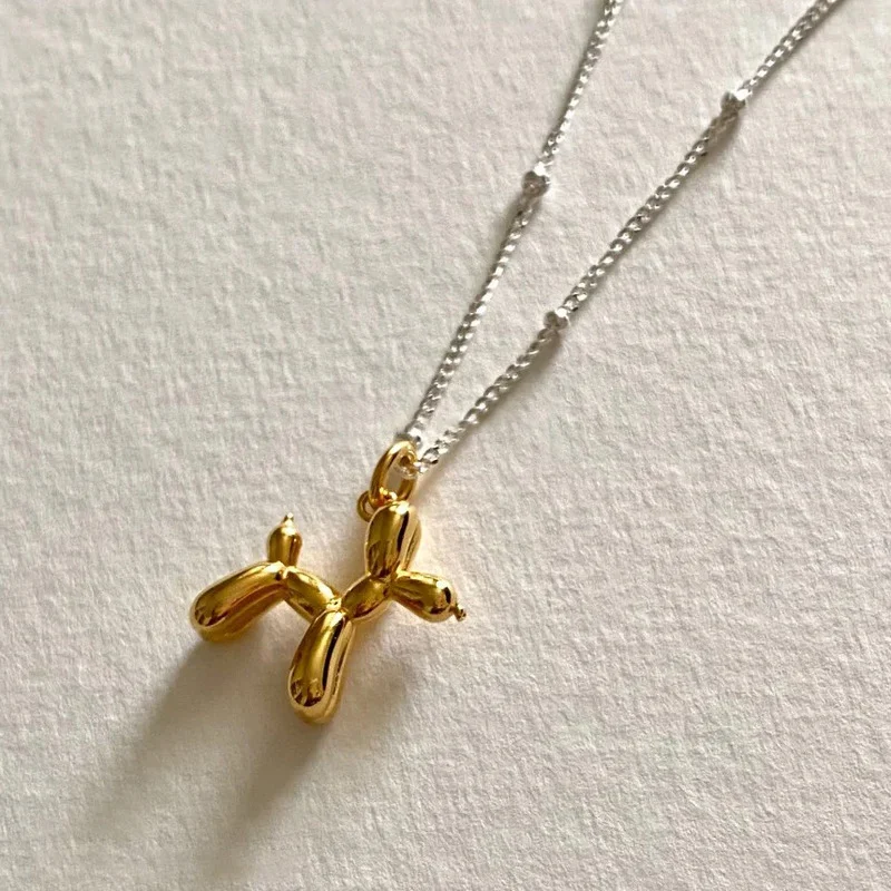Minar Cute Lovely Gold Color Balloon Dog Pendant Necklaces for Women Personality Round Beads Metallic Choker Necklace Jewelry