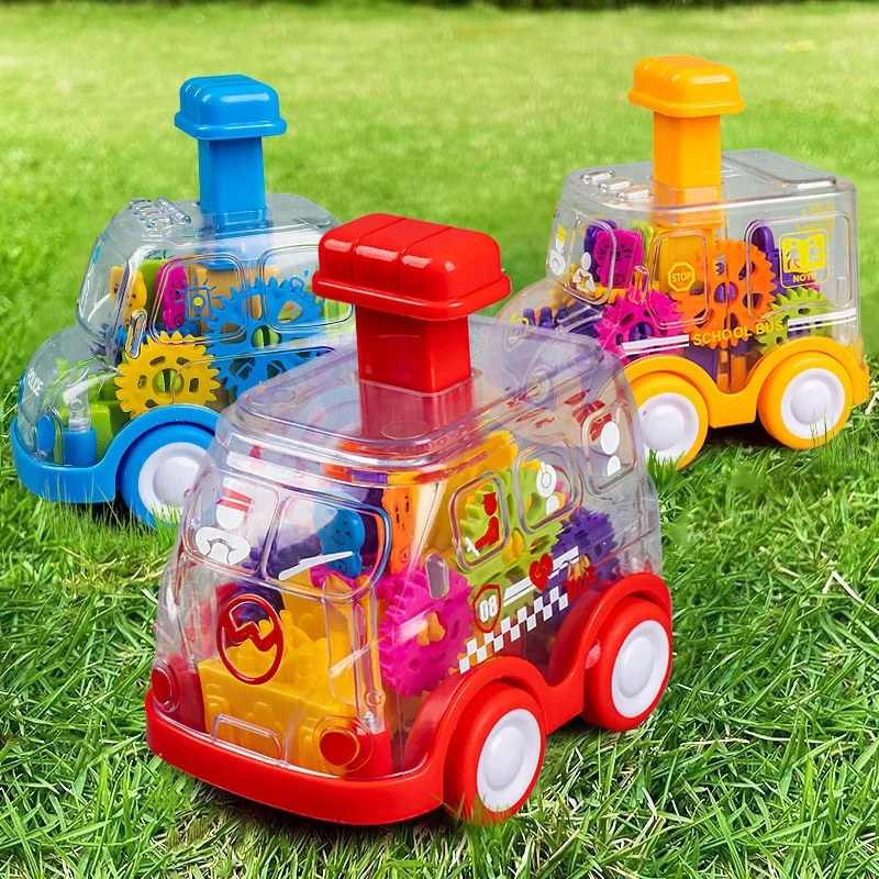 1Pc Cute and Fun Transparent Gear Car, Children's Colorful Press Rebound Toy, Mini Car, Small Gift Toy