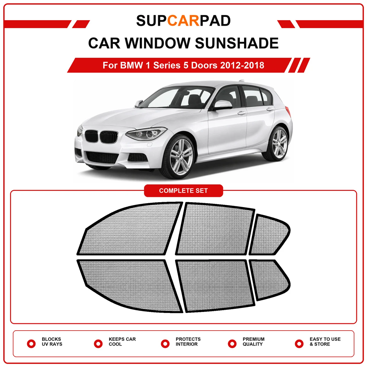 For BMW 1 Series 5 Doors 2012-2018 Pre‑Cut Auto Window Sunshade Anti‑UV Car Sun Visor Protector