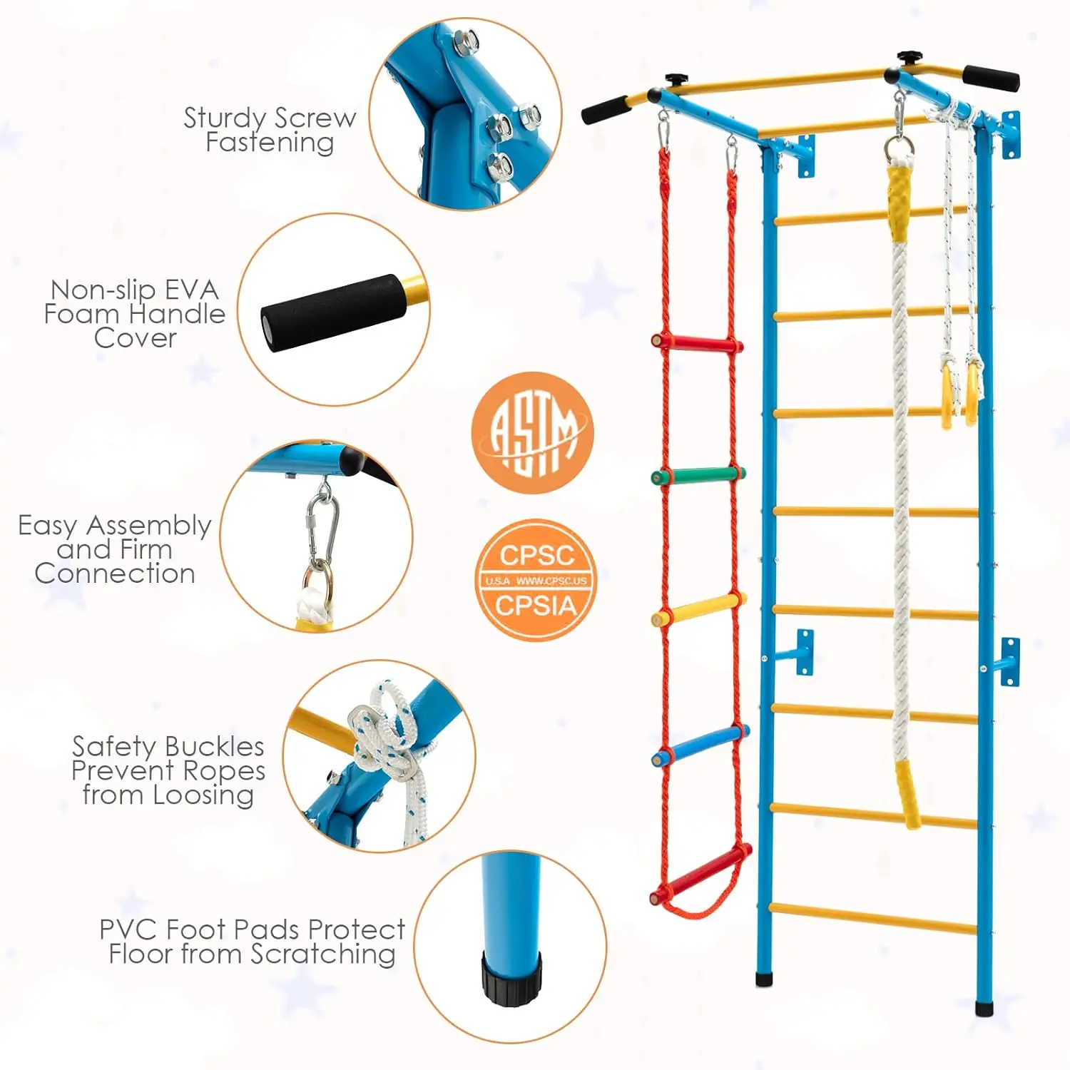 5-in-1 klimspeelgoed voor peuters, indoor kindergym voor oefening, stalen ladderwandset met wandladder, optrekstang, cl