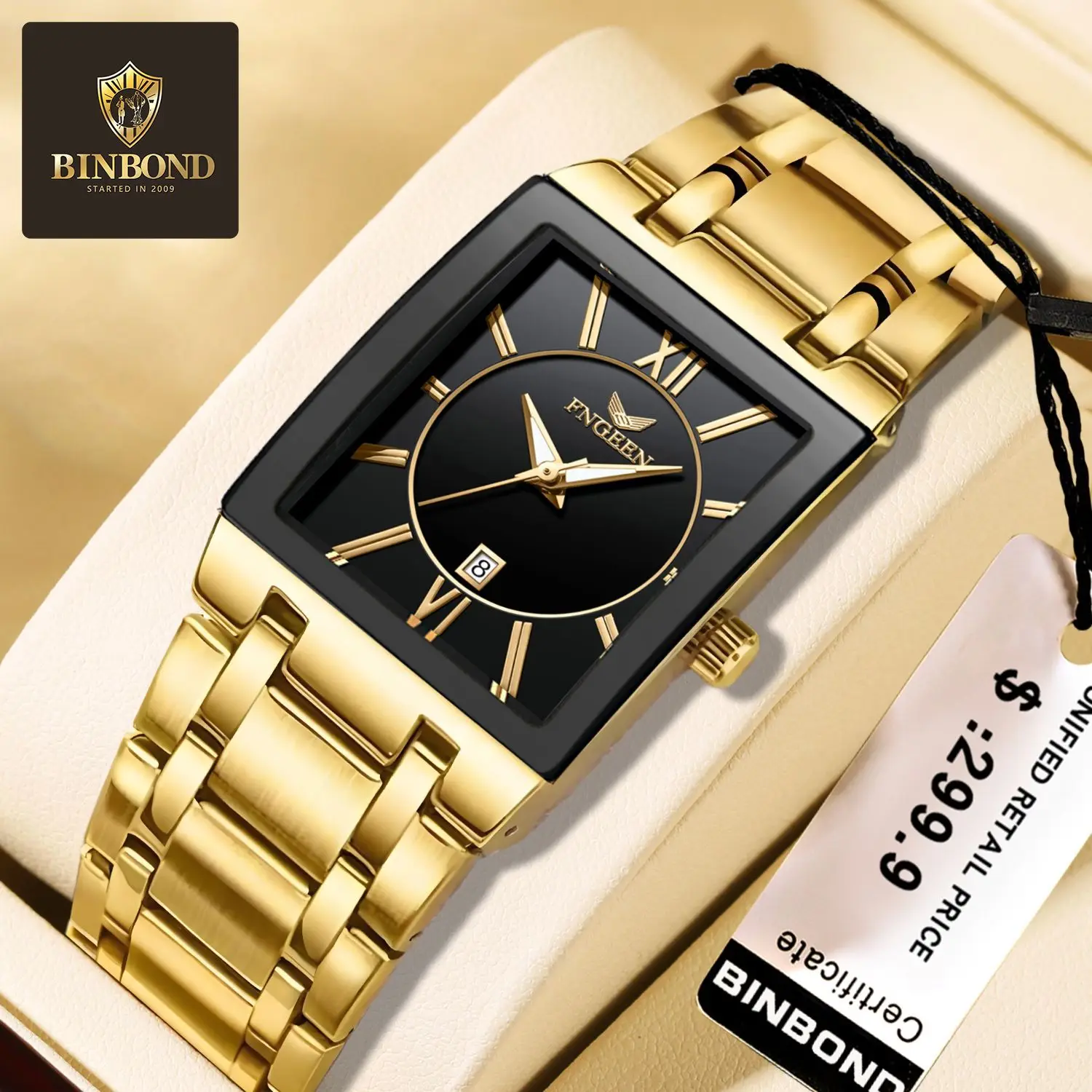 Binbond Top Brand Luxury Men Quartz Watch Steel Bracelet Male Golden Wristwatches Date Waterproof Relogio Masculino Clock