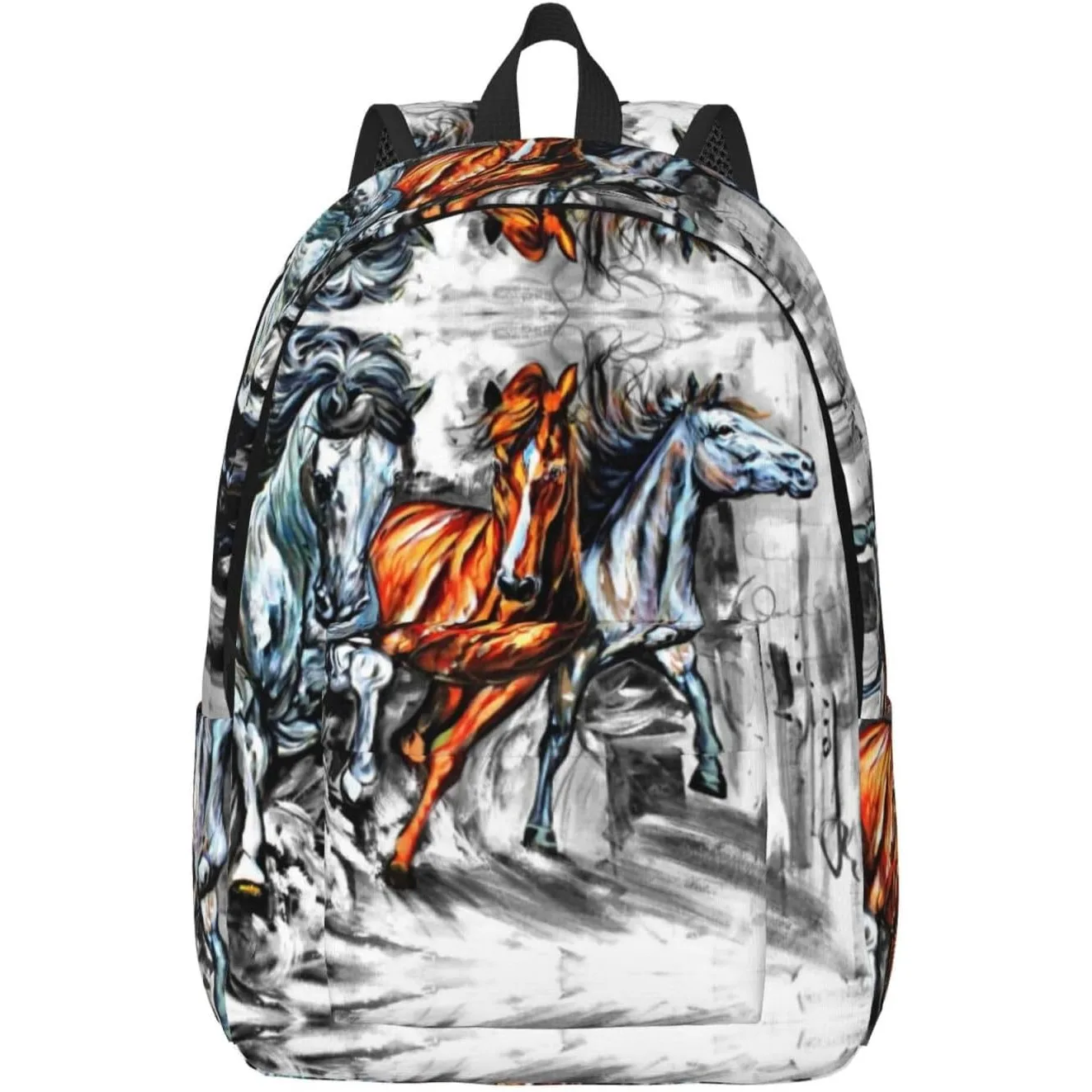 

Travel Laptop Backpack - Four Running Horses Computer Canvas Backpack Bag with Adjustable Straps