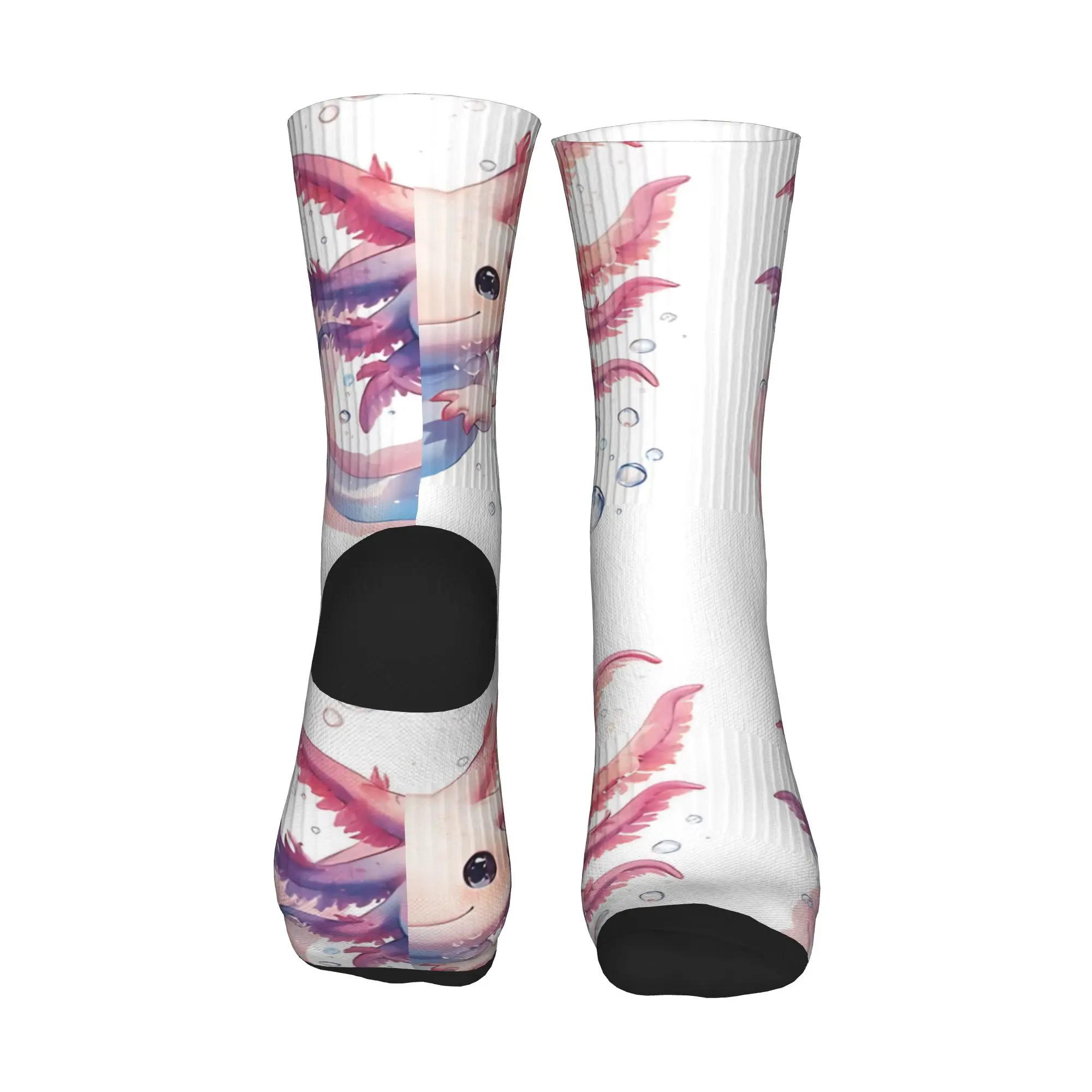 Cute happy axolotl with bubbles Socks  Non Skid Stockings Adults Men High Quality Cycling Socks Autumn Funny Design Socks