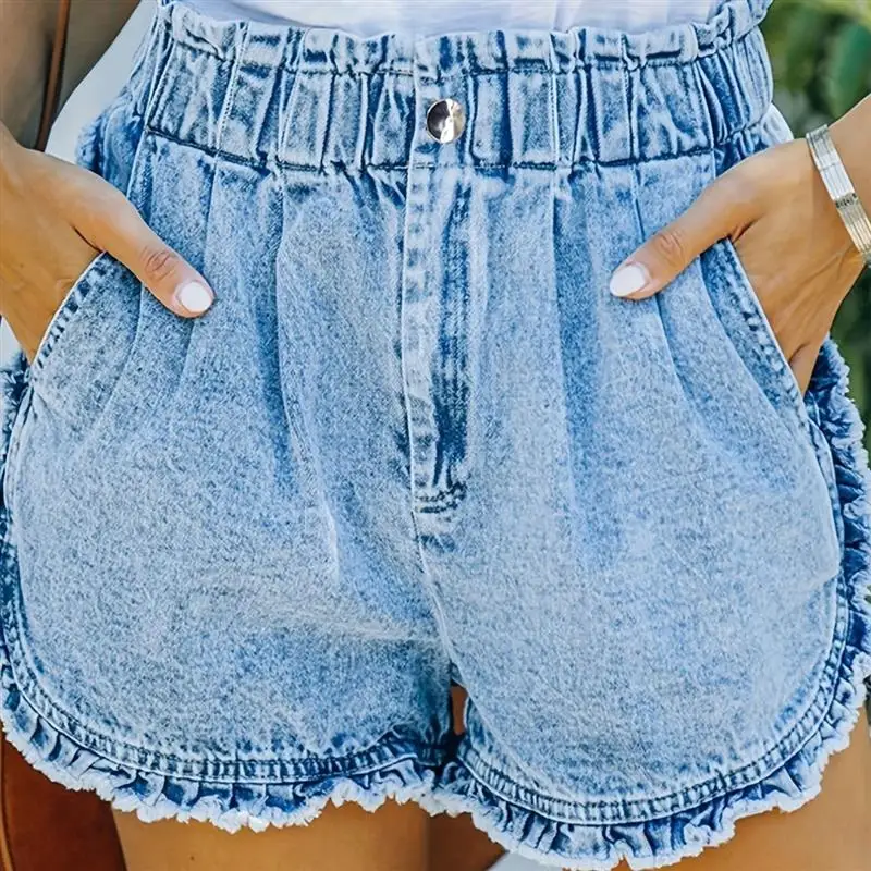 Verano transfronterizo mujer Denim orts cintura elástica ket pantalones florales Casual Sli Fem Faion prendas de vestir exteriores