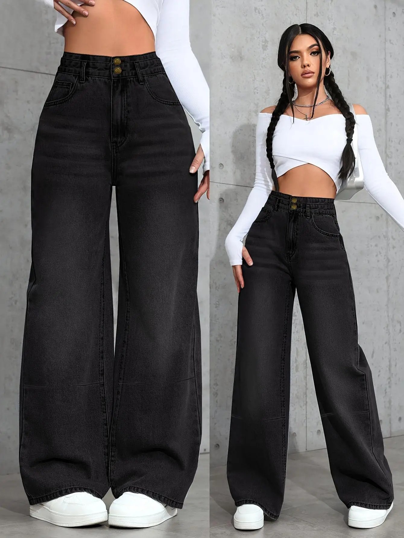 

Women's straight jeans are casual in style with a comfortable fit with pockets, perfect for casual wear