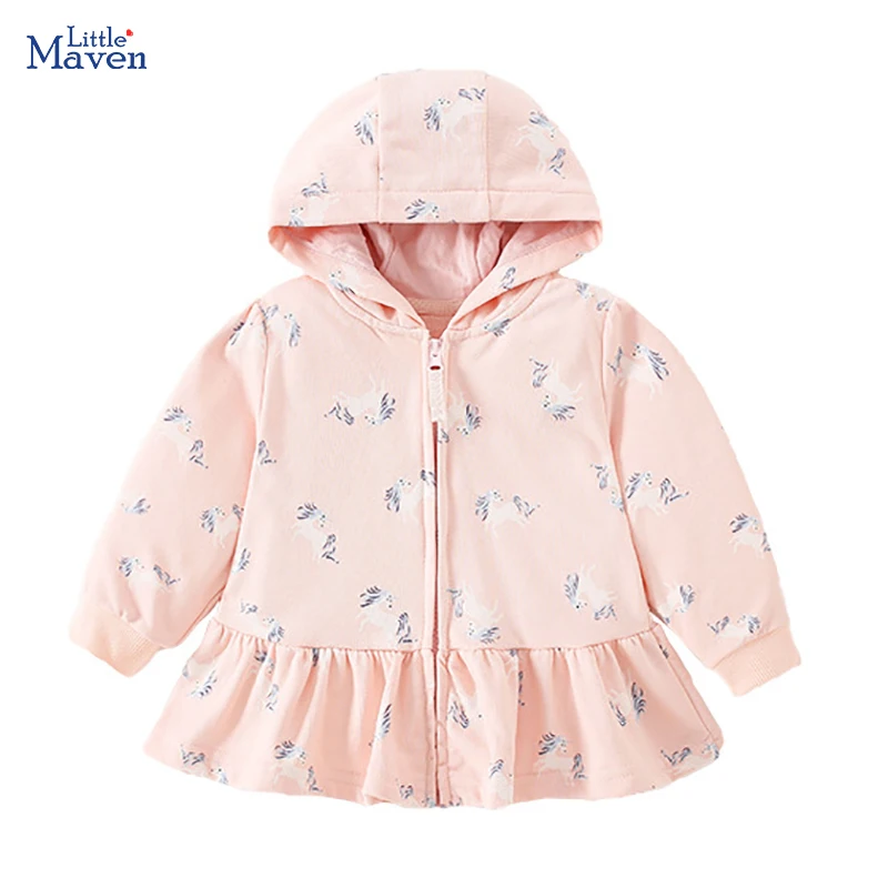 Little maven 2024 Autumn Spring Girls Zipper Hoodies Cartoon Unicorn Sweatshirt Jacket for Kids Clothes Children\'s Clothing