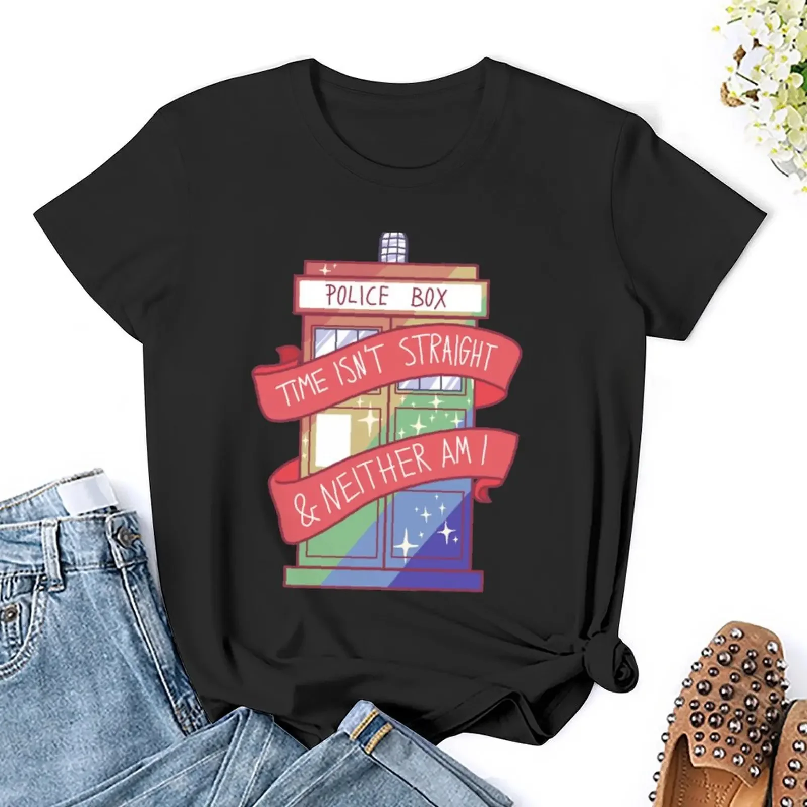 Time isn't straight and neither am I T-Shirt summer tops shirts graphic tees heavyweights ariat shirts for Women