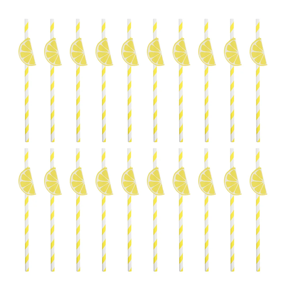 

40 Pcs Lemon Paper Straws Cocktail for Drinks Summer Party Decorative Items Drinking