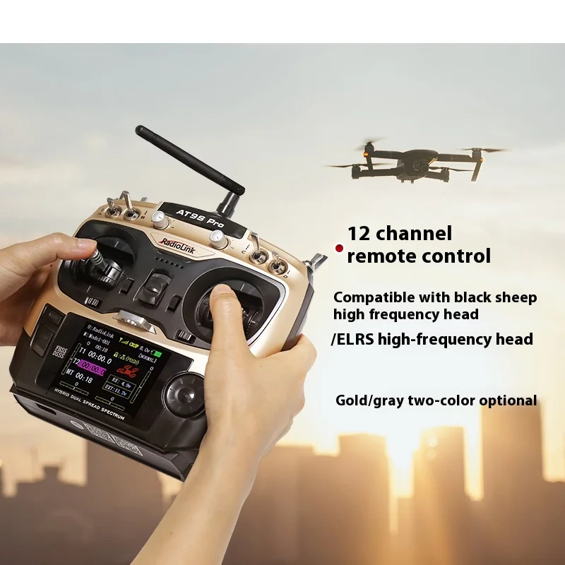 The Ledi AT9S PRO remote control can be paired with the Black Sheep high-frequency head 12 channel model aircraft drone AT9S