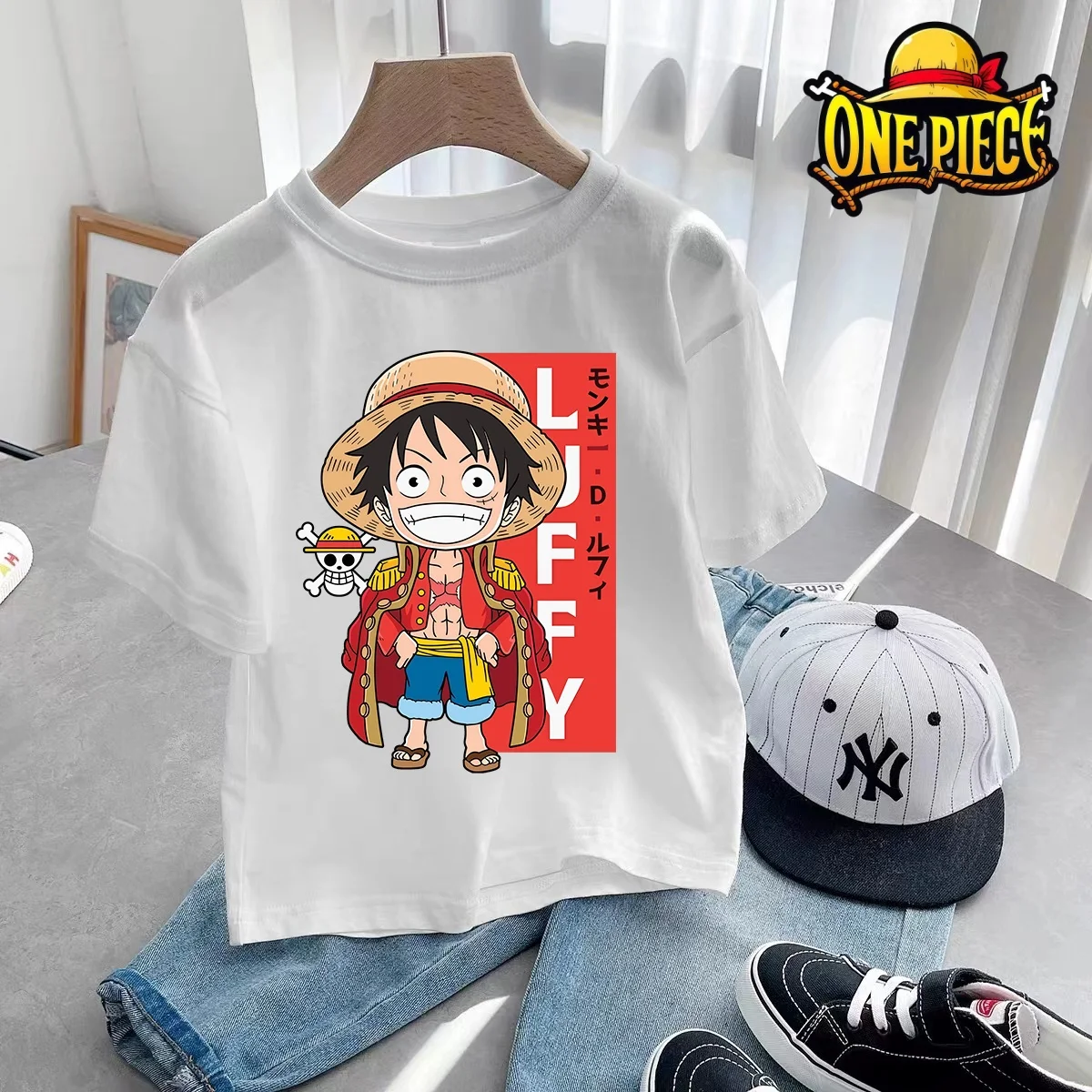 

Summer New Luffy Zoro One Piece Anime Boys Girls Cotton Tee Shirts Short Sleeve Tops Baby Clothing Toddler Children Clothes Tops