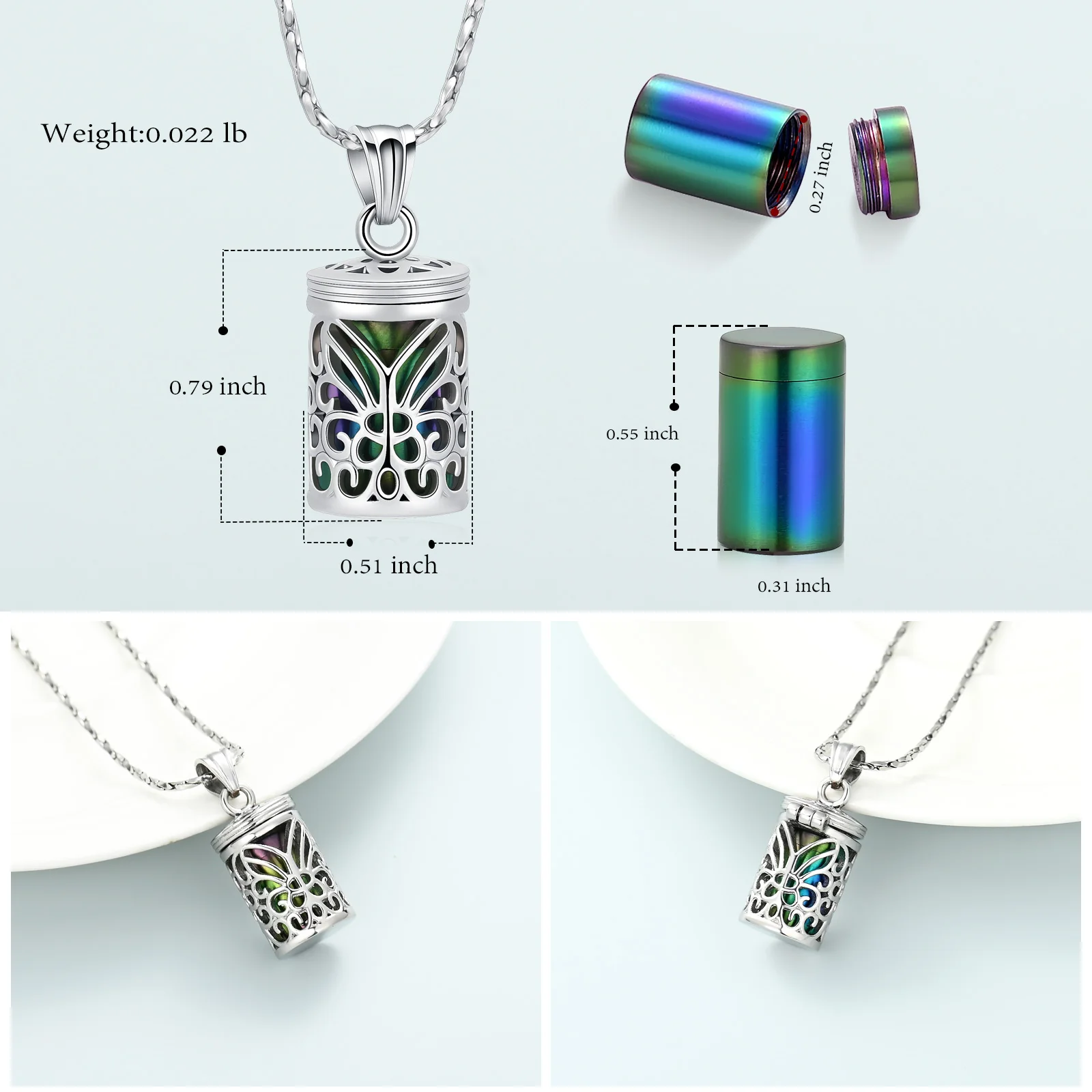 Hollow Butterfly Cage Cremation Jewelry Cylinder Urn Necklace for Ashes Memorial Locket Pendant Funeral Keepsake for Women Men