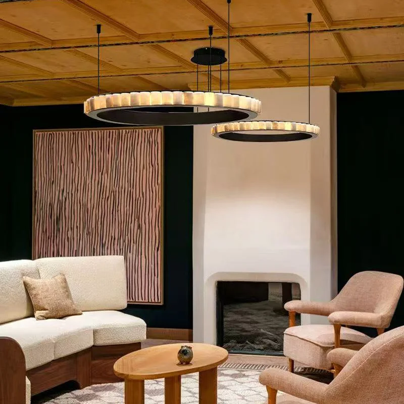 Lámpara de pista redonda de mármol importado español de inspiración francesa, Lustre de bronce dorado negro de acero inoxidable, Hotel regulable de 3 colores