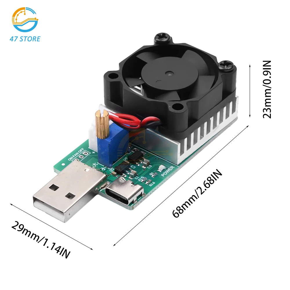 22W 18.5W Electronic Test Load Resistor USB Interface Battery Discharge Capacity Tester with Fan Adjustable Current Module