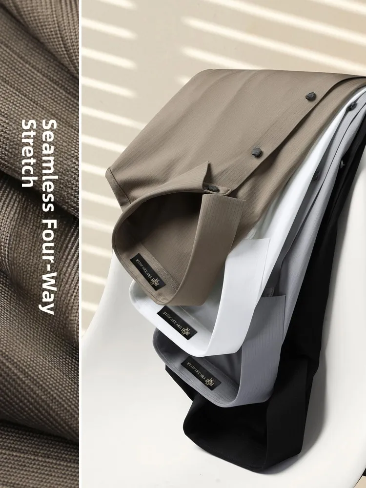 

Sl Elastic Anti-Wrinkle Iron-Free Long Sve Casual irt for Busin Men Stand Fit Autumn Faion Trend