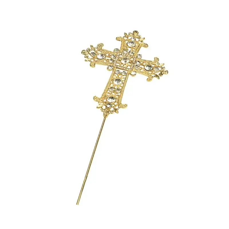 1PCS Gold & Silver Diamond Cross Cake Topper Religious Wedding Christening First Communion Birthday Party Marriage Decoration,Q