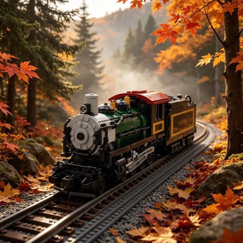 MOC Building Blocks 1104 Parts American Steam Locomotive & Tender Broadway Limited Railroad DIY Assembly Brick Desktop Scene
