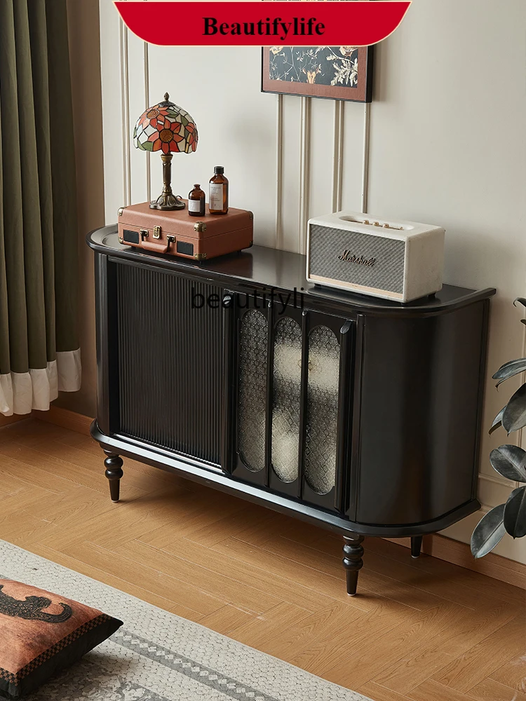 

DD132 French retro solid wood rock slab dining side cabinet integrated against the wall wine cabinet living room storage cabinet