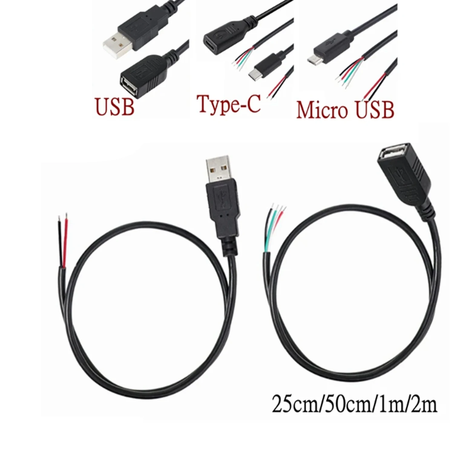 USB2.0 Female Plug Bare Wire USB Power Data Cable DIY Pigtail Cable for USB Equipment Installed or Replacement Repair DIY Cable