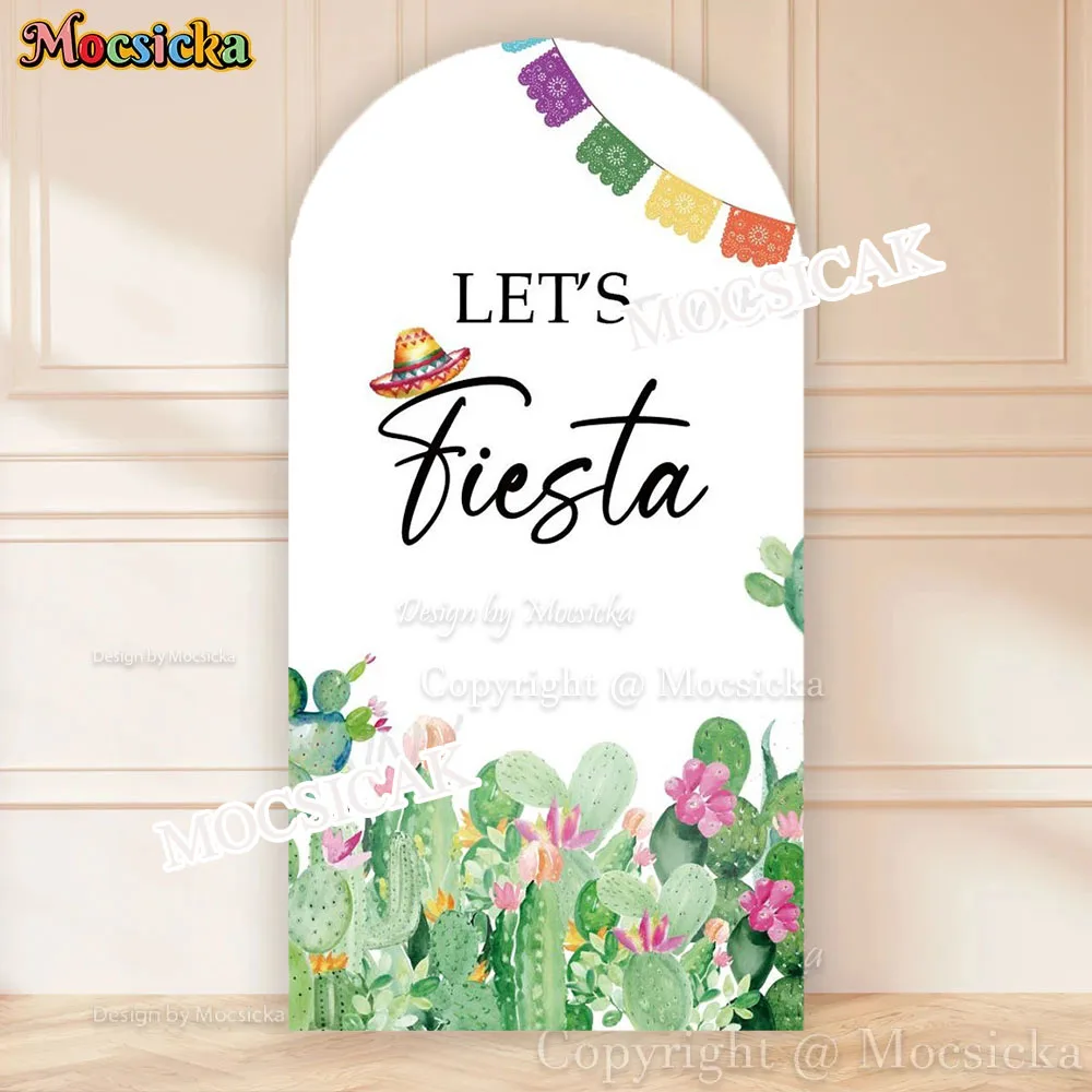 Mocsicka Fiesta Arch Backdrop Cover Photography Cactus Flower Background Double-Sided Mexican Baby Shower Decor Photozone Studio