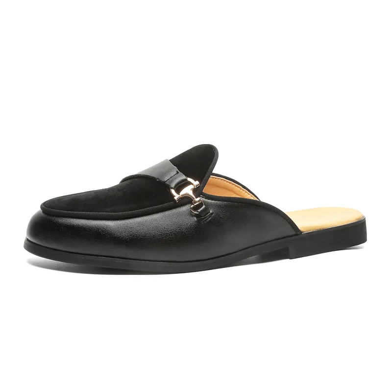 Fashion New Brown Black Half Slippers Shoes For Men Suede Mixed Casual Mules Moccasins Breathable Loafer Zapatos Hombre