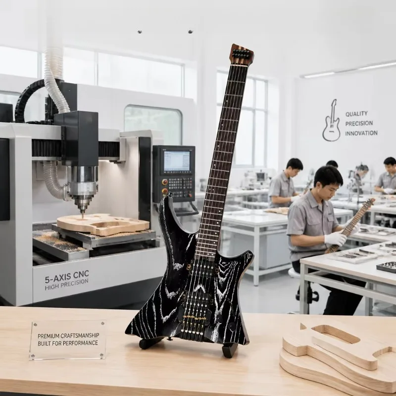 Custom Logo Headless Electric Guitar Double Tremolo Bridge Ash Body Stainless Steel Frets