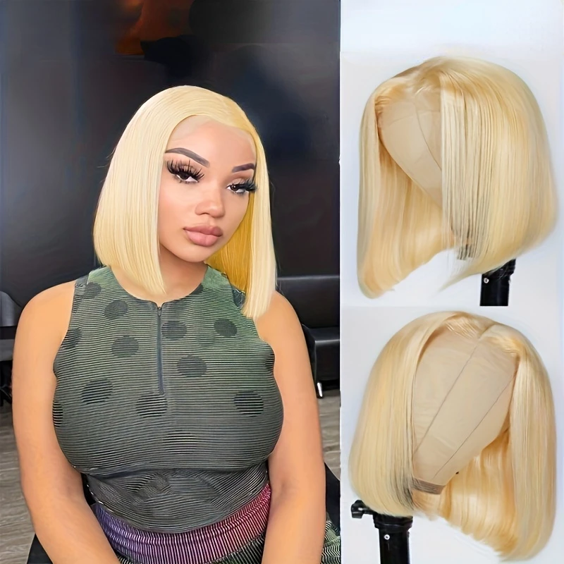 

613 Short Bob Wig Human Hair 13x4 Lace Front Wig Transparent Lace Straight Blonde Bob Wigs For Women
