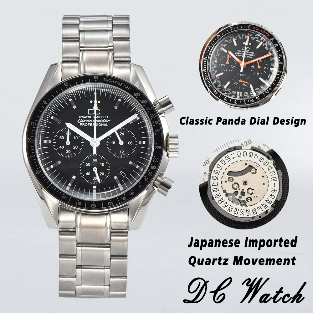 2025年新デザインDCメンズムーンウォッチトップラグジュアリーVK63クォーツ腕時計メンズクロノグラフ防水スポーツステンレススチール時計