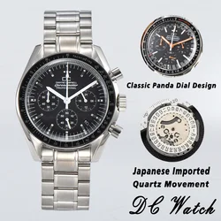 40mmJapanese Quartz Movement Watch DC Men's Moon Watches Panda Dial Top Rank VK63 For Men Chronograph Waterproof Stainless Steel