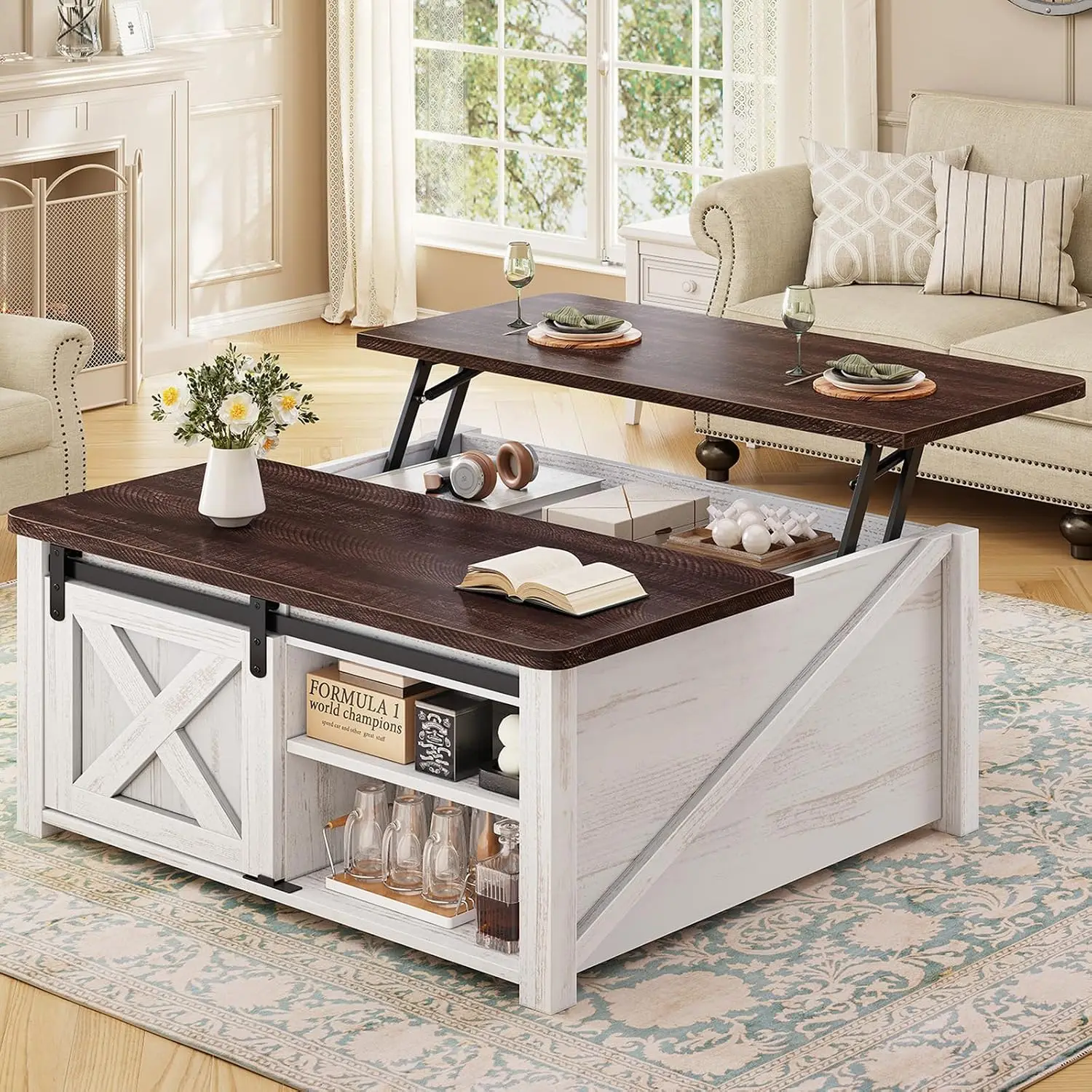 Lift Top Coffee Table, Square Living Room Storage Table with Hidden Compartment & Adjustable Shelf, 31.5