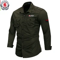 Fredd Marshall 2019 nueva camisa militar 100% algodón hombres manga larga casual vestido camisa masculina cargo trabajo camisas con bordado 115